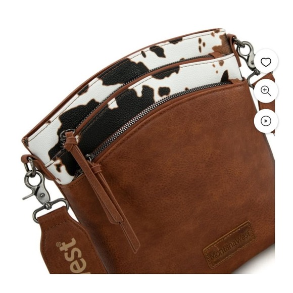 Montana West Crossbody Bag Womens Brown Cow Print Guitar Strap Purse‎ MWC-8518BR - Picture 7 of 12